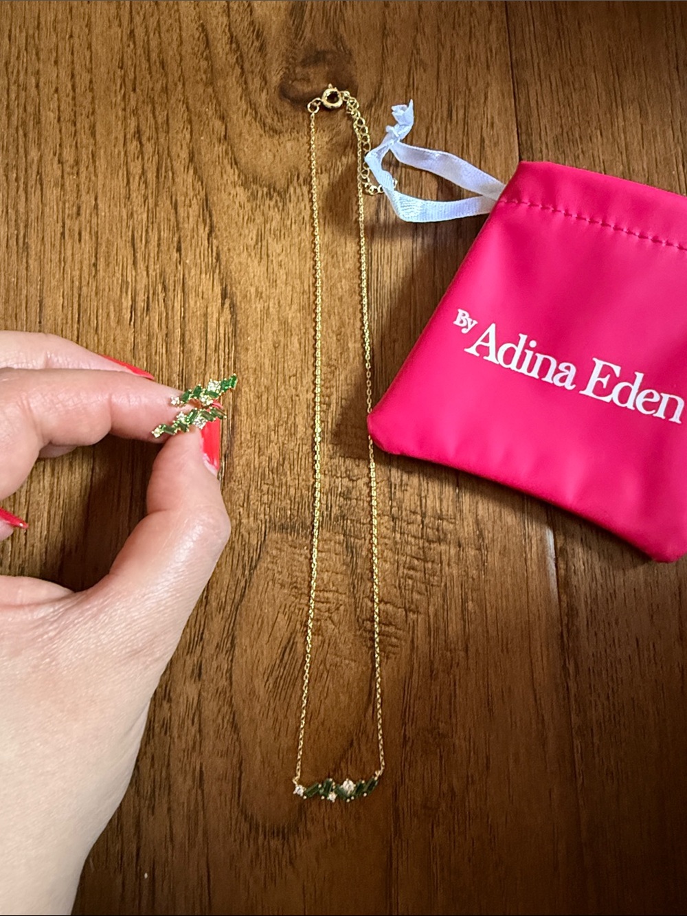 Adina Eden Gold-Tone Necklace and Earrings with Green Stones
